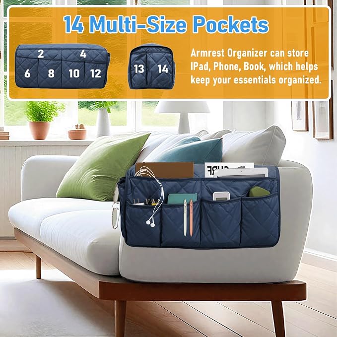 Armchair Caddy, Sofa Armrest Organizer, Non Slip Recliner Organizer, Remote - Image 3