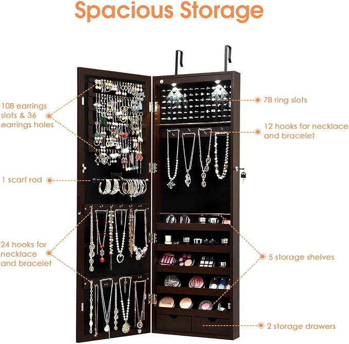 Giantex Jewelry Armoire Wall Door Mounted, Lockable Jewelry Cabinet - Image 3