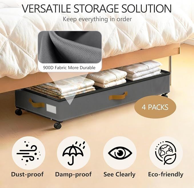 Under Bed Storage with Wheels 2-Pack, 75L XXL Under the Bed Storage Containers - Image 5
