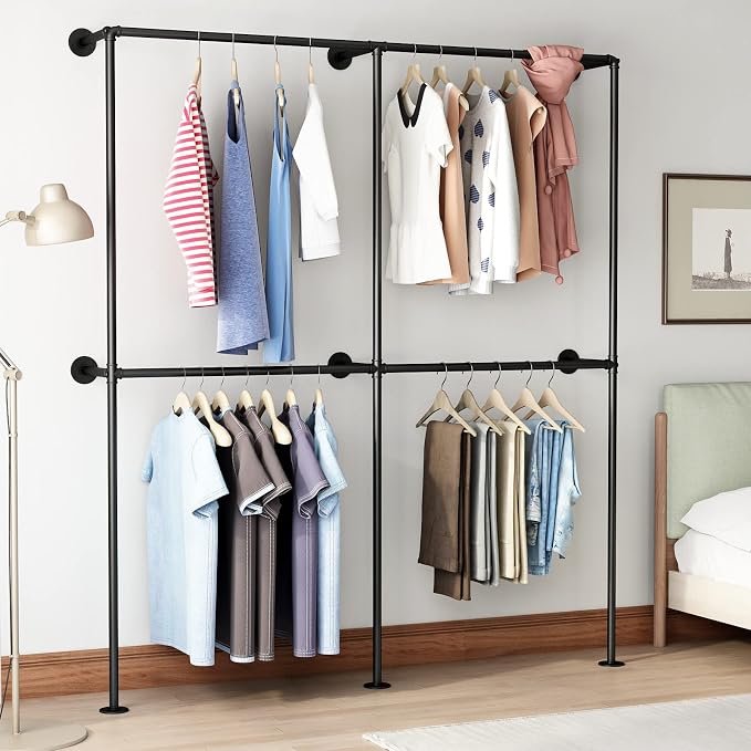 Industrial Pipe Clothing Rack Wall Mounted Garment Rack, Laundry Room by IronJiaZu