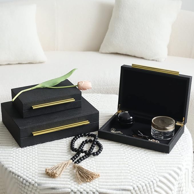 Faux Shagreen Leather Jewelry Storage Boxes Set of 3 - Image 3