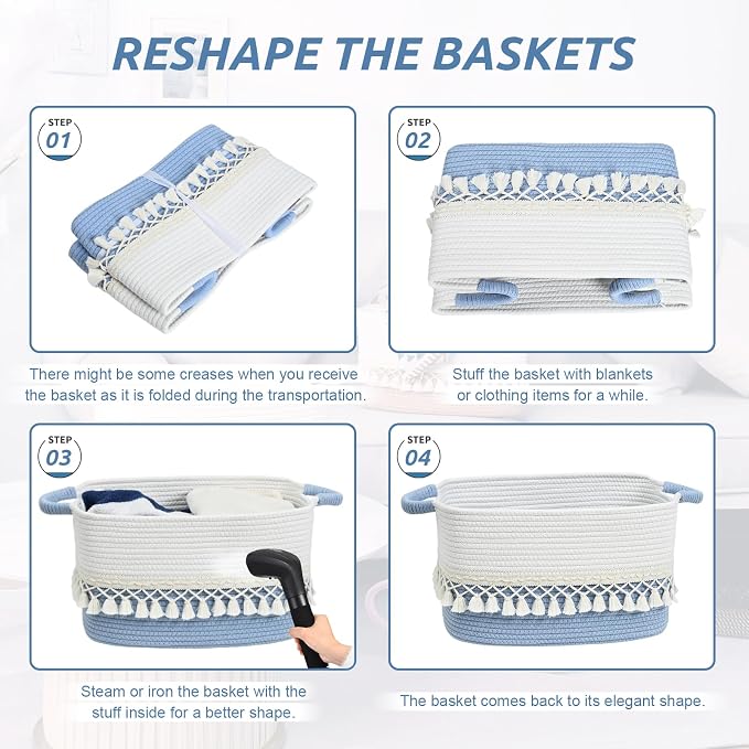 2 Pack Storage Basket, Heavy Tassel Woven Baskets - Image 8