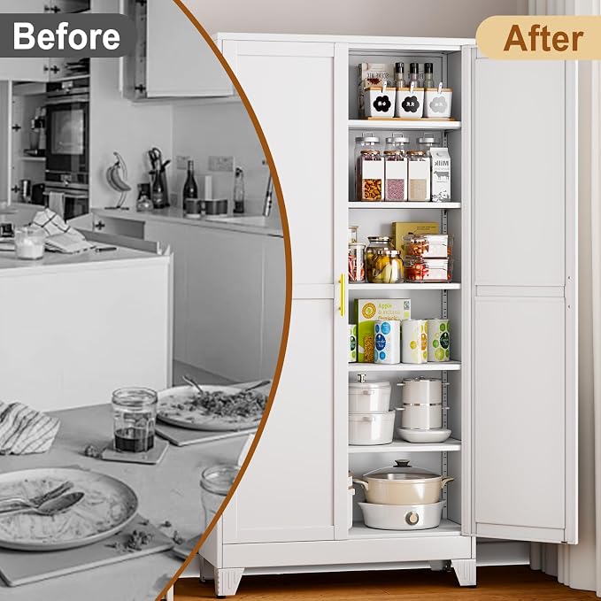 75" White Tall Metal Storage Cabinet - Image 8
