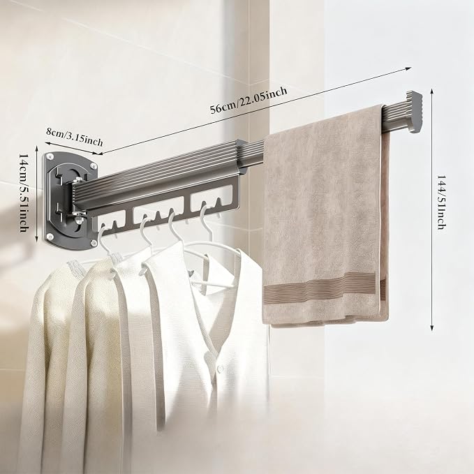 Wall Mounted Drying Rack, 220LB Capacity Tri-Fold Aluminum Clothes Airer - Image 3