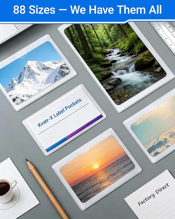 20 PCS Clear Self Adhesive Plastic Label Pockets, Top Loading Business & - Image 3