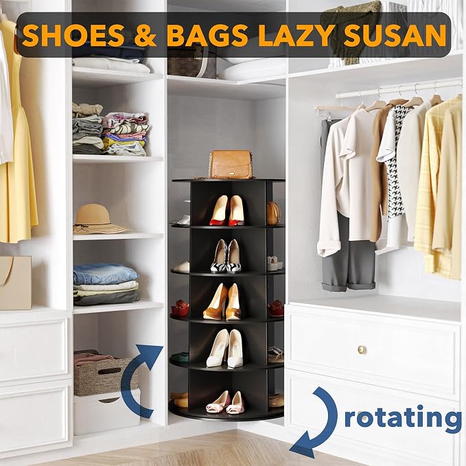 SpaceAid 5 Tier Rotating Shoe Rack Tower, Spinning Shoe Display Lazy Susan - Image 4