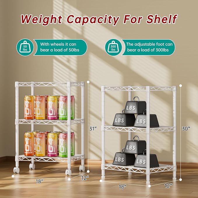 3 Tier Adjustable Storage Shelves Heavy Duty Metal Utility Shelf Wire Shelving - Image 3