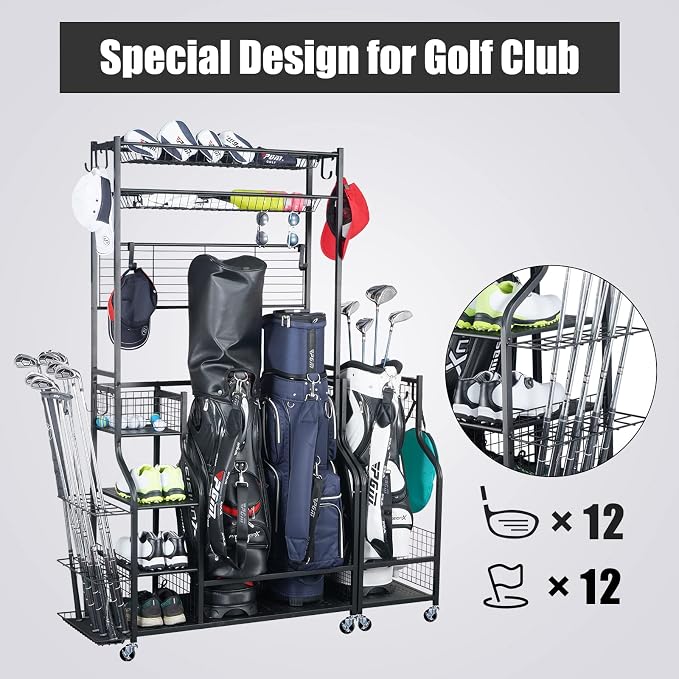 Mythinglogic Golf Bag Storage Garage Organizer, 2 Golf Bags Storage Stand and - Image 4