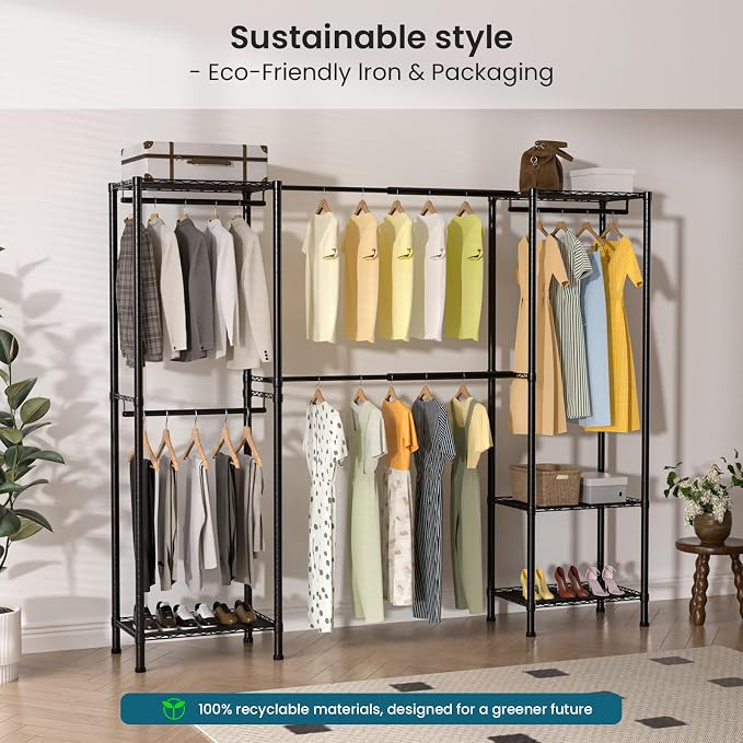 Metal Garment Racks Heavy Duty Clothes Rack Adjustable Freestanding Expandable - Image 8