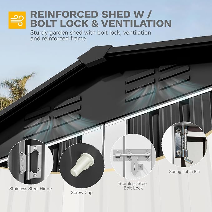 DWVO 6x4ft Metal Outdoor Storage Shed, Lockable Tool Storage Sheds, Oversized - Image 4