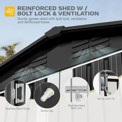 DWVO 6x4ft Metal Outdoor Storage Shed, Lockable Tool Storage Sheds, Oversized - Image 4