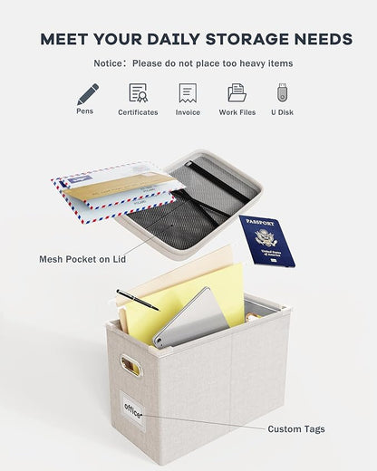 File Organizer With Lid, Hanging Filing Box With Mesh Pocket, Document Organizer - Image 4