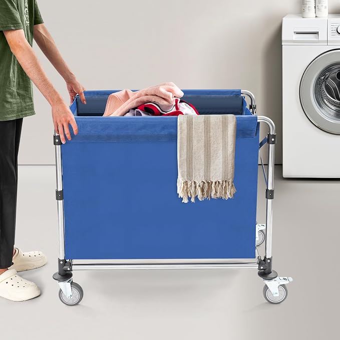Commercial Laundry Cart with Wheels, Folding Laundry Hamper Cart, Heavy Duty - Image 6