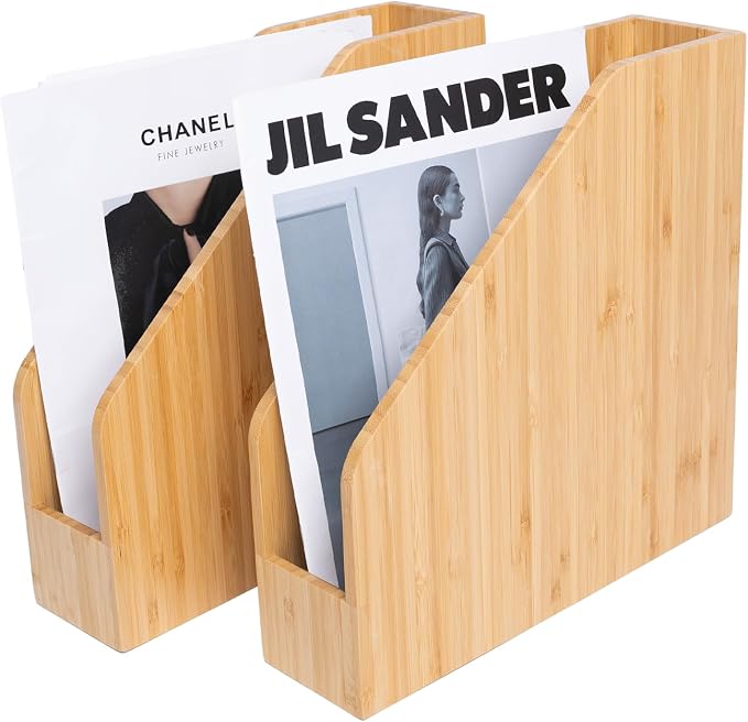 2 Pack Bamboo Magazine File Holder Book Holder Frames | Document Cabinet Rack - Image 8