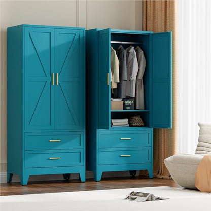 71" Tall Metal Wardrobe Cabinet - Image 6