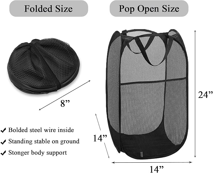 Larpur 3 Pack Pop Up Laundry Hampers, Collapsible Mesh Laundry Baskets - Image 2