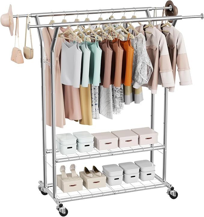 VEVOR Clothes Rack, Rolling Clothing Garment Rack, Extendable Carbon Steel by VEVOR