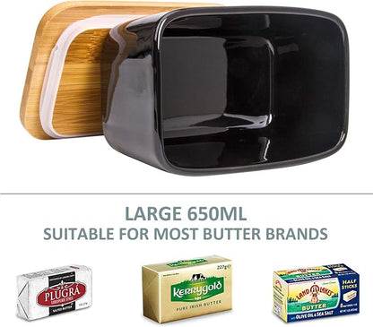 Butter Dish with Lid, Extra Large 650ml, Porcelain Keeper with Bamboo Lid Cover - Image 4