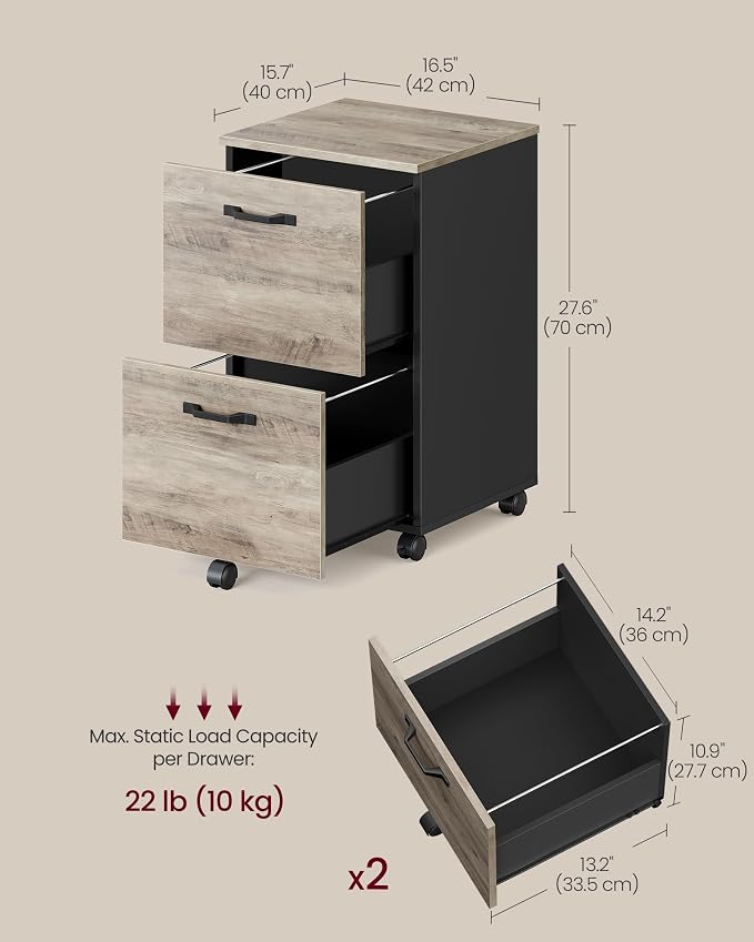 VASAGLE 2-Drawer File Cabinet, Small Rolling Filing Cabinet - Image 3
