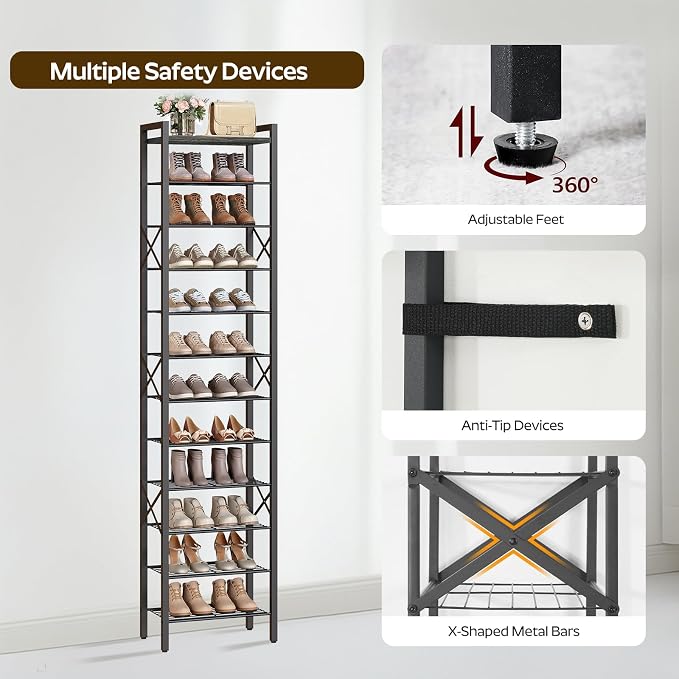 YATINEY 12-Tier Narrow Shoe Rack, Tall Shoe Rack - Image 7