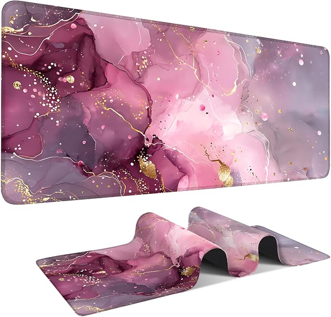 Pink Gaming Mouse Pad 35.4"x15.7"Desk Mat Anti-Slip Rubber Base & Durable by ANNAQUEEN