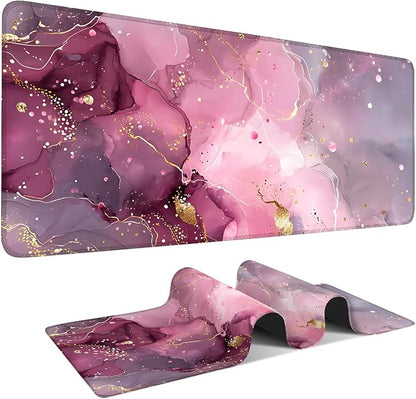 Pink Gaming Mouse Pad 35.4"x15.7"Desk Mat Anti-Slip Rubber Base & Durable by ANNAQUEEN