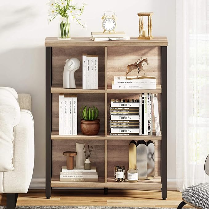 FATORRI 6 Cube Storage Organizer Shelf, Wood and Metal Cubby Bookcase, - Image 7