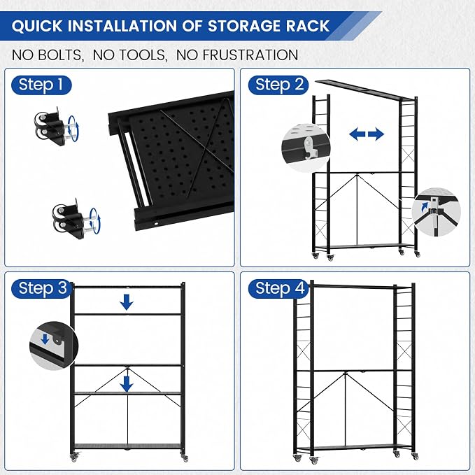 ALANNG 40" W Foldable 5-Tier Storage Shelves on Wheels Adjustable | Removable - Image 7