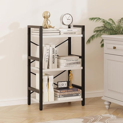 Homeiju Bookshelf, 3 Tier Industrial Bookcase, Metal Small Bookcase, Rustic - Image 5