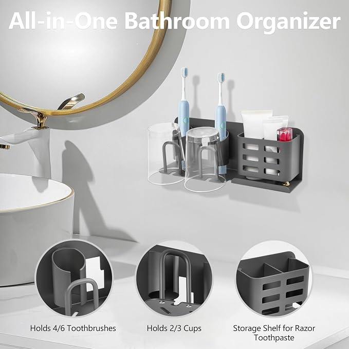 Electric Toothbrush Holder Wall Mounted, Aluminum Bathroom Organizer - Image 2
