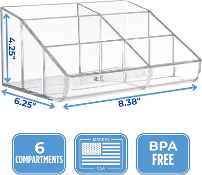 STORi Clear Plastic Vanity Makeup Organizer | 6-Compartment Holder - Image 5