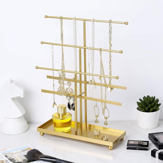 MyGift 5-Tier Gold Metal Jewelry Organizer Stand - Image 4