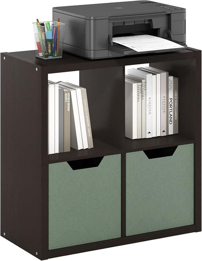 Furinno CUBICLE 4-Cube Book Shelf, Extra Thick Frame Bookshelf, Dark Oak | by Furinno-FitsYourSpaceFitsYourBudget