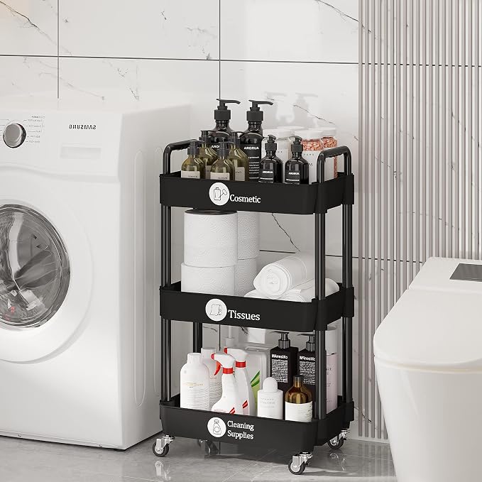 Laiensia 3-Tier Storage Carts, Mobile Shelving Unit Cart - Image 8