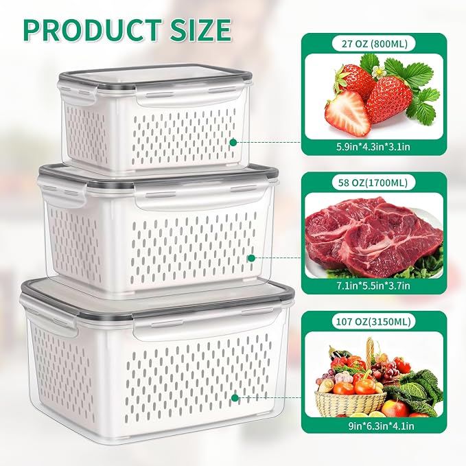 3 Pcs Fruit Containers for Fridge, Strawberry Storage Containers for Fridge - Image 6