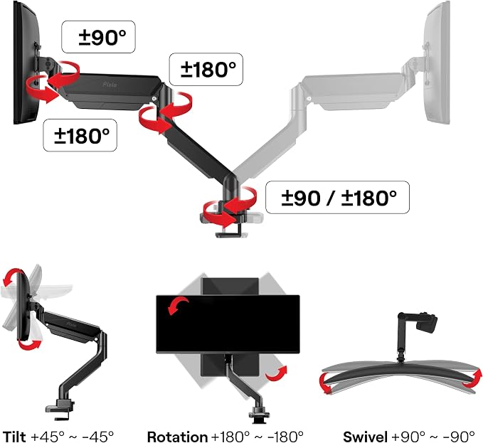 Pixio PS2S Ultrawide Heavy-Duty Premium Single Monitor Arm Stand Desk Mount - Image 8