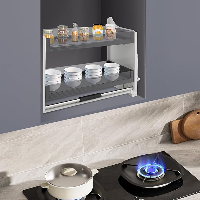 2 Tier Kitchen Cabinet Pull Down Shelf Storage, Pull-down Shelf - Image 4