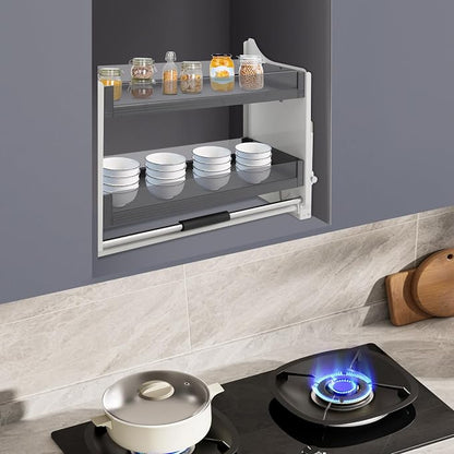 2 Tier Kitchen Cabinet Pull Down Shelf Storage, Pull-down Shelf - Image 4