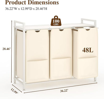 Laundry Sorter 36.6x13x28.5 in, Heavy Duty Metal Basket, Pull-Out 48L Bags - Image 3