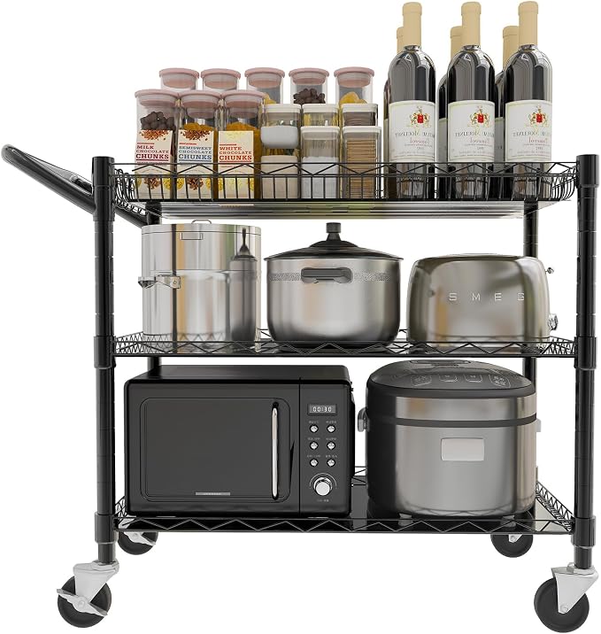 YNN Black Utility Rolling Cart, 990Lbs 3 Tier Heavy Duty Metal Cart - Image 9