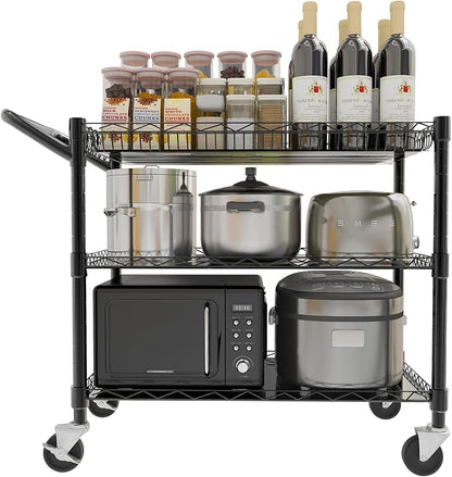 YNN Black Utility Rolling Cart, 990Lbs 3 Tier Heavy Duty Metal Cart - Image 9