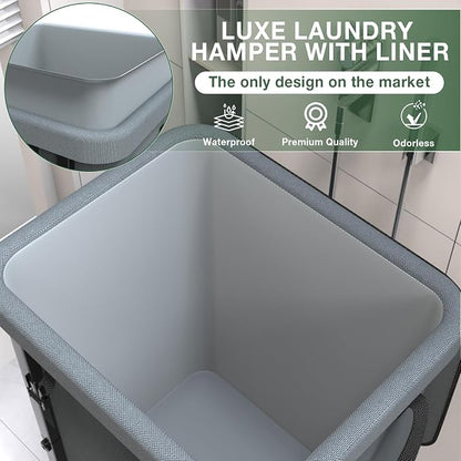 40 Gal Laundry Basket with Lid, Rolling Laundry Hamper with Wheels, Dirty - Image 3