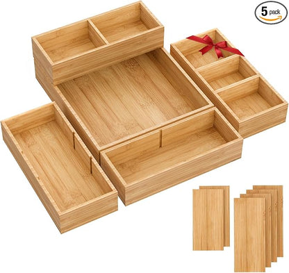 SpaceWhisper Bamboo Drawer Organizer, 5-Piece Drawer Divider by Unknown