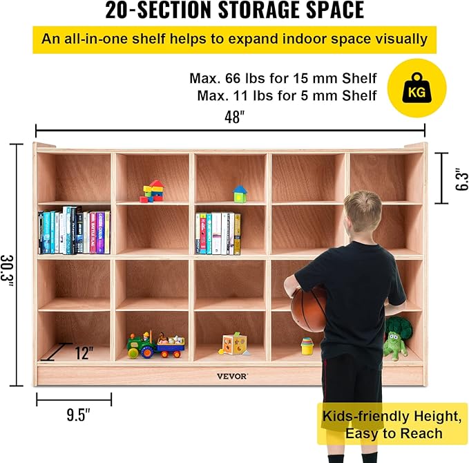 VEVOR Cubby Mobile Tray Storage Cabinet, 20-Compartment Cubby Storage Shelf - Image 3