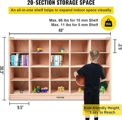 VEVOR Cubby Mobile Tray Storage Cabinet, 20-Compartment Cubby Storage Shelf - Image 3