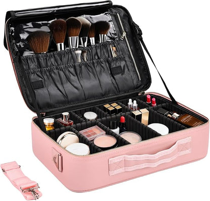 Large Travel Makeup Case, Professional Makeup Train Case Organizer by Greenfeather