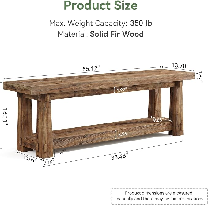 55'' Solid Wood Entryway Bench - Image 2
