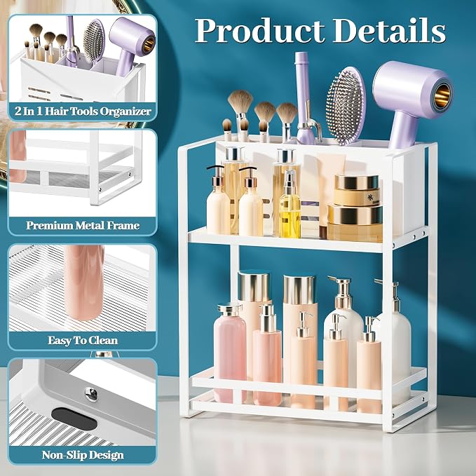 SanDream Hair Tool Organizer Bathroom Countertop, 2-Tier Metal Bathroom - Image 7