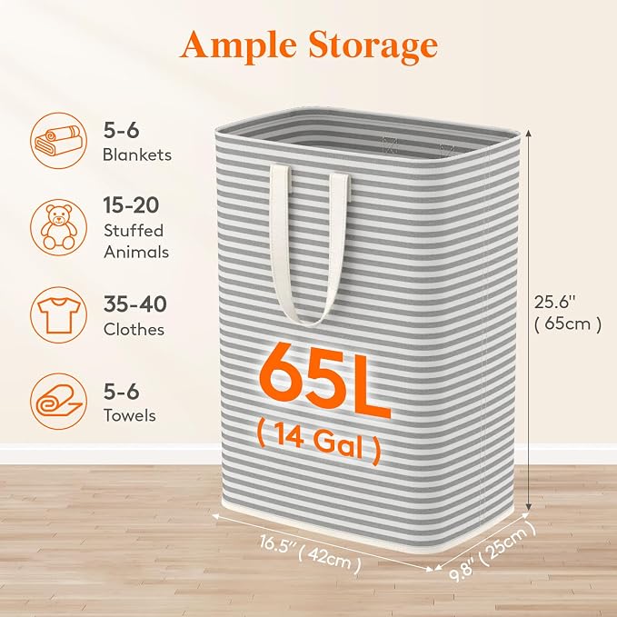 Lifewit 65L Large Collapsible Laundry Hamper, Tall Foldable Dirty Clothes - Image 2