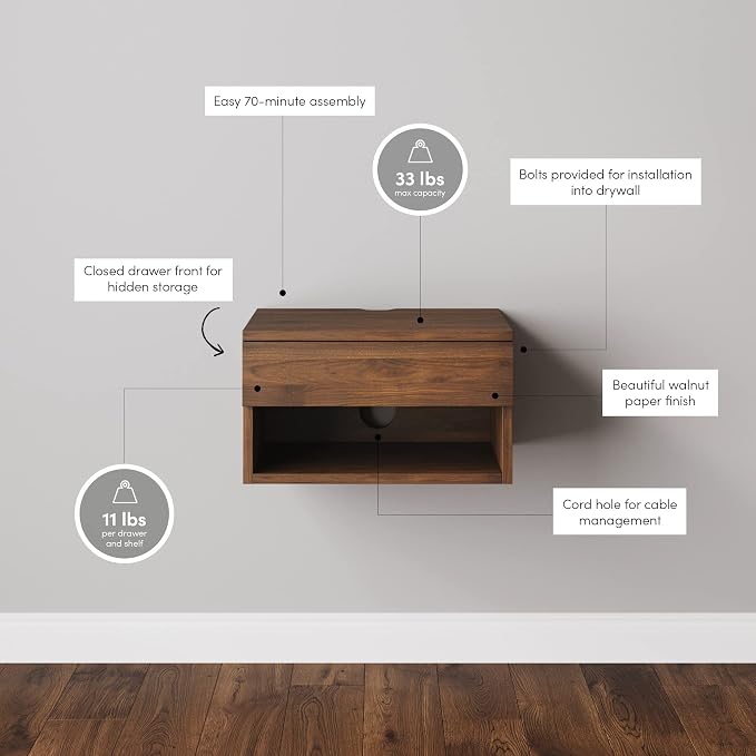Nathan James Jackson Wall Mounted Floating Bedroom Nightstand - Image 4